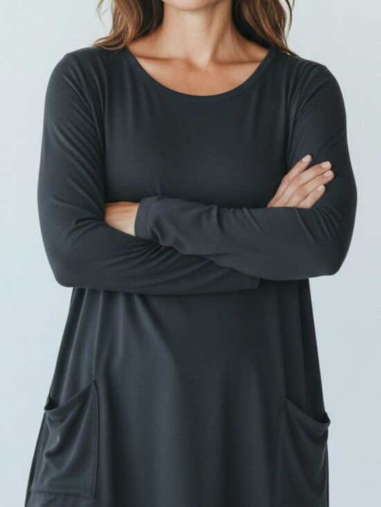 Cable & Gauge Tops - Black Long Sleeve Tunic Top with Pockets Size XL Cable & Gauge Rayon Blend
